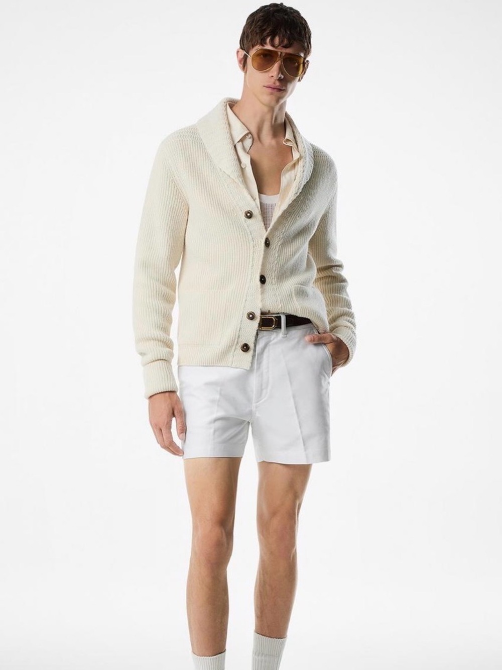 Tom Ford Cream Knit Shawl-Collar Cardigan